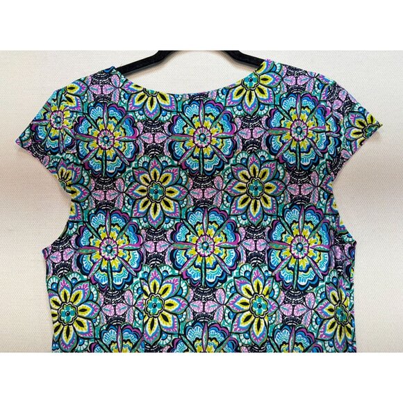 Liz Claiborne Womens Shift Dress Size 12 Multicolor Floral Short-Sleeve Boho - Picture 10 of 13
